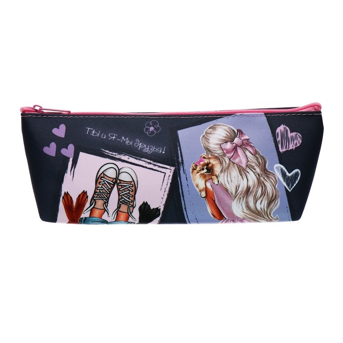 Пенал мягкий, 1 отделение, 80 х 190(225) х 40 мм, объёмный, ПМО 32-20 "Девочка с собачкой"