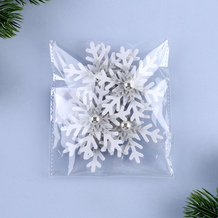 Новогодний декор &laquo;Снежинка&raquo;, цвет белый с серебром, набор 6 шт.