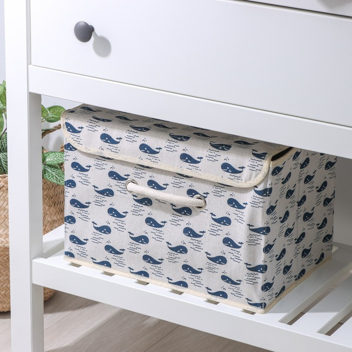 Короб стеллажный для хранения с крышкой &laquo;Киты&raquo;, 37&times;26&times;24 см, цвет белый