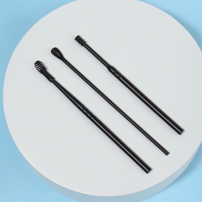 Набор для чистки ушей, 3 предмета, d = 1,2 &times; 10 см, в футляре, цвет чёрный