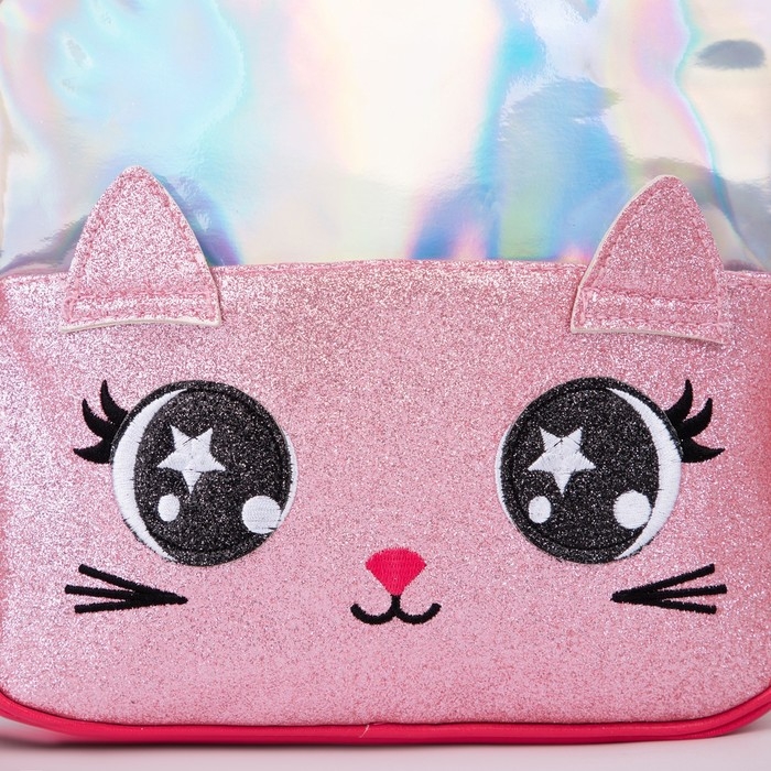 Рюкзак детский для девочки с блестящим карманом &laquo;Котик&raquo;, 27х23х10 см