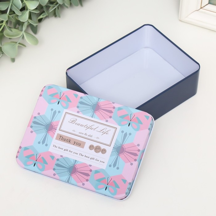 Шкатулка металл прямоугольная Шкатулка металл прямоугольная "Бабочки и цветы" 12,5х9,5х4,2 см