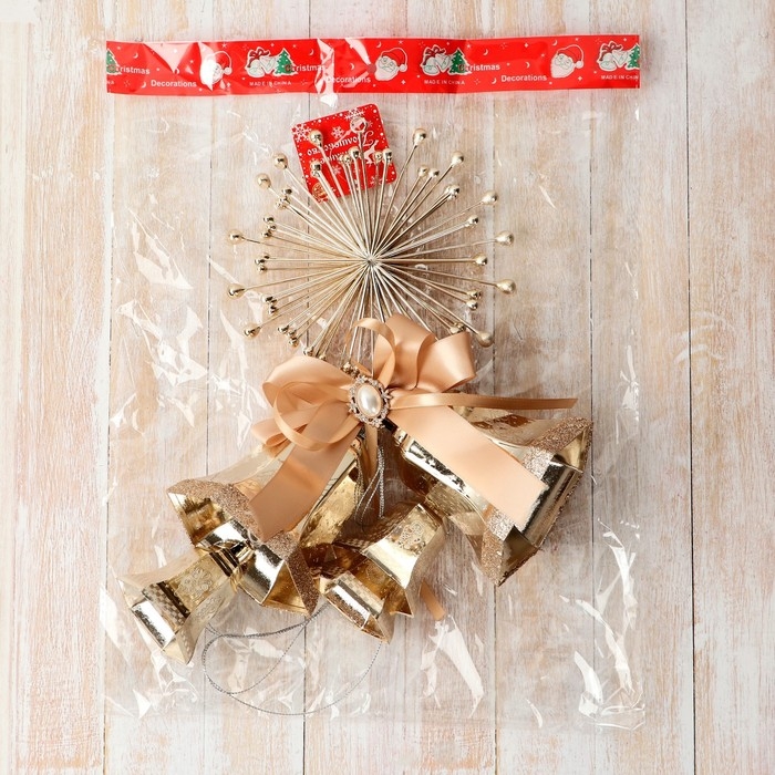 Украшение новогоднее Украшение новогоднее "Уютная сказка" колокольчики лучики бант, 15х47 см, золото