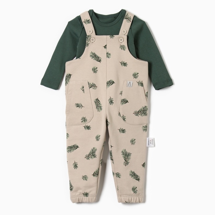 Новый год. Набор (боди и комбинезон) Крошка Я "Еловые веточки", рост 68-74 см