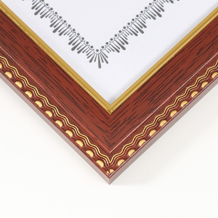 Фоторамка пластик формат А4 "Золотые волны и точки" темное дерево 24,8х33,5 см