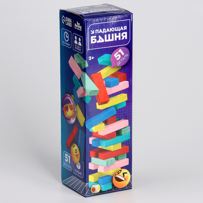 Игра настольная &laquo;Падающая башня цветная&raquo;, 51 шт, 28,5 &times; 8,5 &times; 8 см