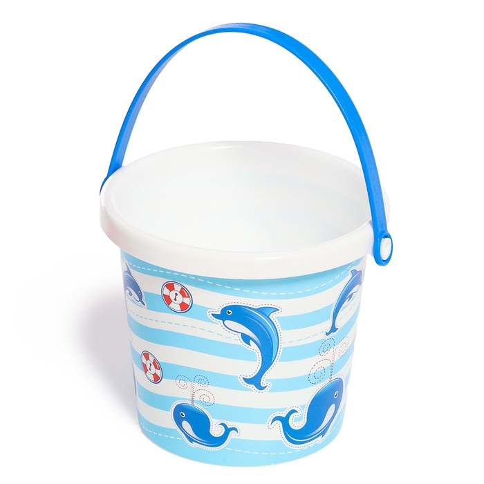 Песочный набор: ведро с наклейкой, ситечко-цветок, совок, грабельки, 2 формочки, лейка