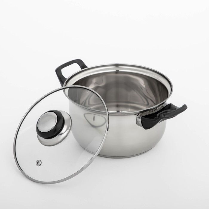 Кастрюля из нержавеющей стали Доляна &laquo;Чёрная ночь&raquo;, 1,5 л, с крышкой