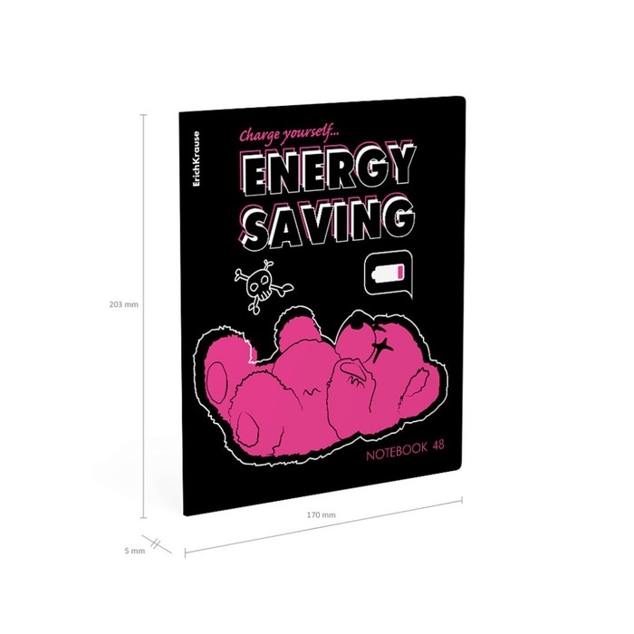 Тетрадь 48 листов в клетку, ErichKrause Low Battery, обложка мелованный картон, матовая ламинация, УФ-лак, блок офсет 100% белизна, МИКС Тетрадь 48 листов в клетку, ErichKrause Low Battery, обложка мелованный картон, матовая ламинация, УФ-лак, блок офсет 100% белизна, МИКС