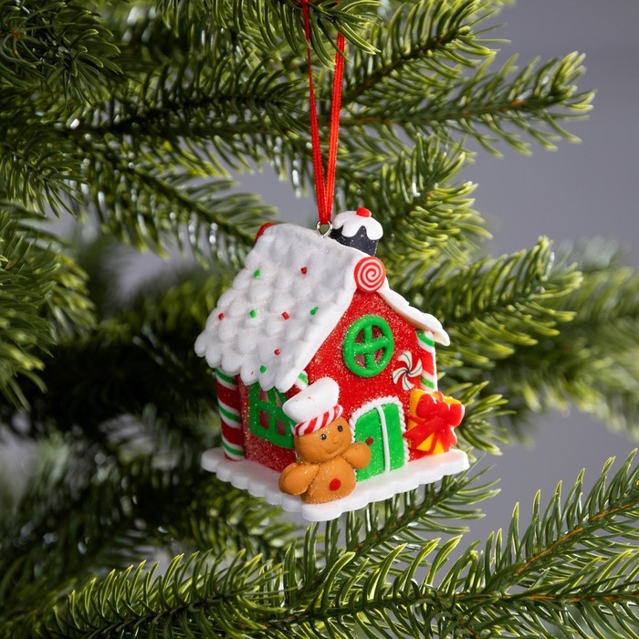 Ёлочная игрушка &laquo;Дом из конфет&raquo; 6 &times; 7.6 &times; 5.5 см, от батареек, свечение тёплое белое