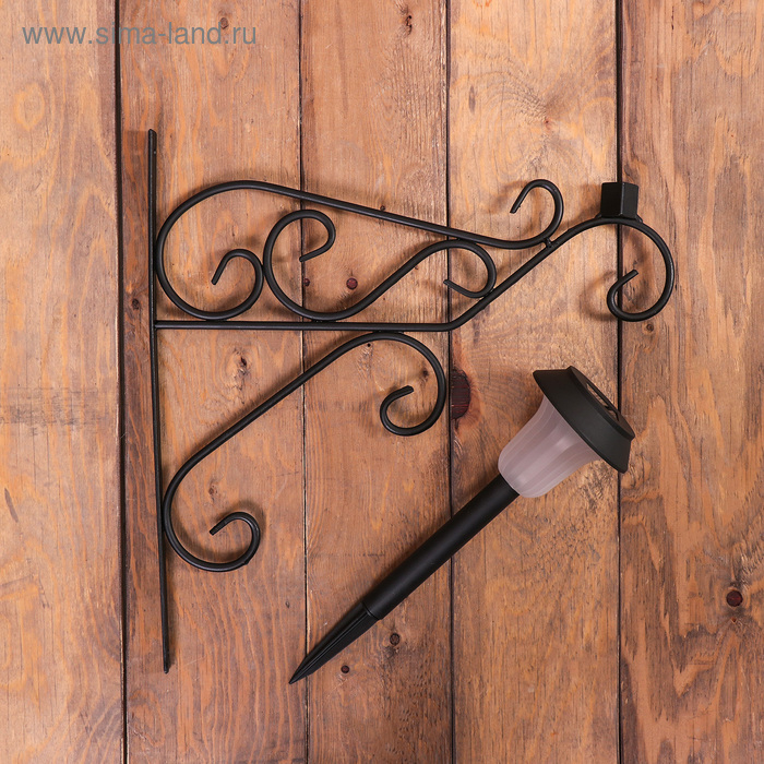 Кронштейн для кашпо, кованый, с фонарём, 50 см, металл, чёрный, «Узор» Кронштейн для кашпо, кованый, с фонарём, 50 см, металл, чёрный, «Узор»