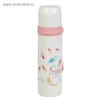 Термос, 500 мл, Гильза "Фламинго", с кружкой, сохраняет тепло 12 ч, 6.5 х 24 см, микс