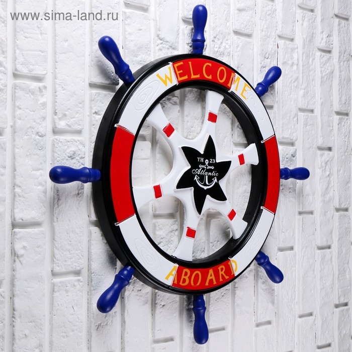 Штурвал сувенирный "Добро пожаловать на борт" красный 62см