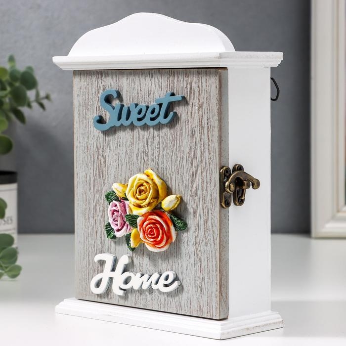 Ключница дерево 2 крючка "Три розы - Sweet home" 20,5х6х15 см