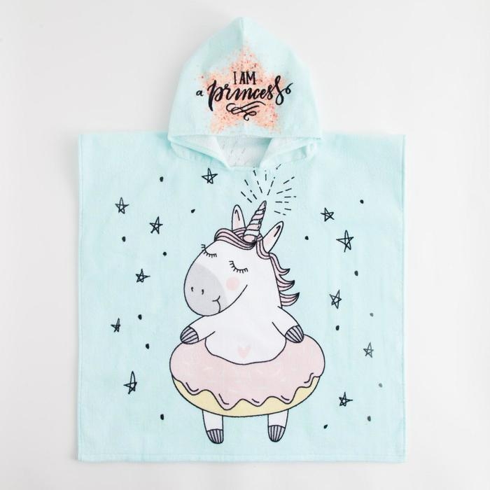 Полотенце-пончо детское махровое Крошка Я "Единорог", 60*120см, 100% хлопок, 300гр/м2