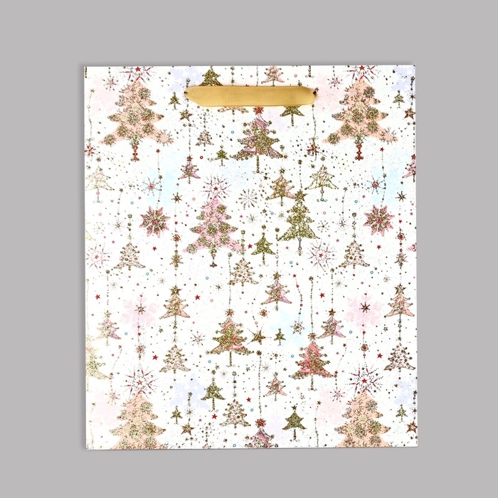 Пакет подарочный новогодний ламинированный &laquo;Ёлочки&raquo;, M 30 х 26 х 9 см