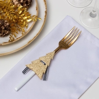 Новый год. Набор для декора столовых предметов «Елка», 4 шт, цвет золото 5х7,5 см 100% п/э, фетр Новый год. Набор для декора столовых предметов «Елка», 4 шт, цвет золото 5х7,5 см 100% п/э, фетр