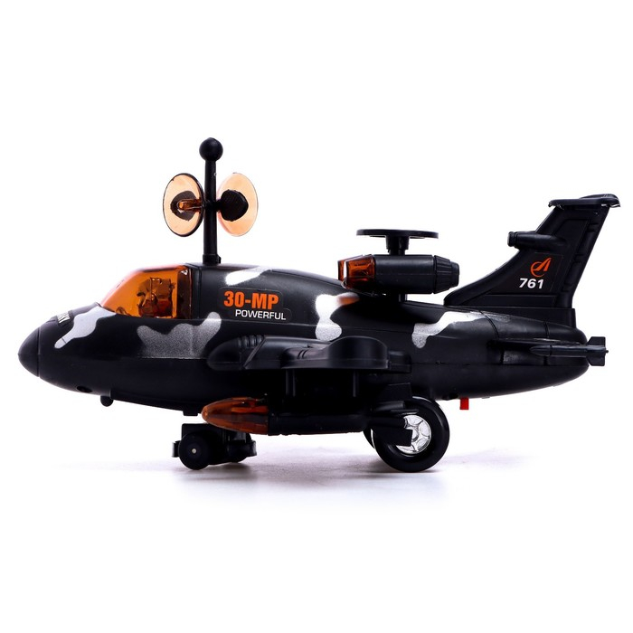 Самолет &laquo;Разведчик&raquo;, свет и звук, работает от батареек, цвет чёрный
