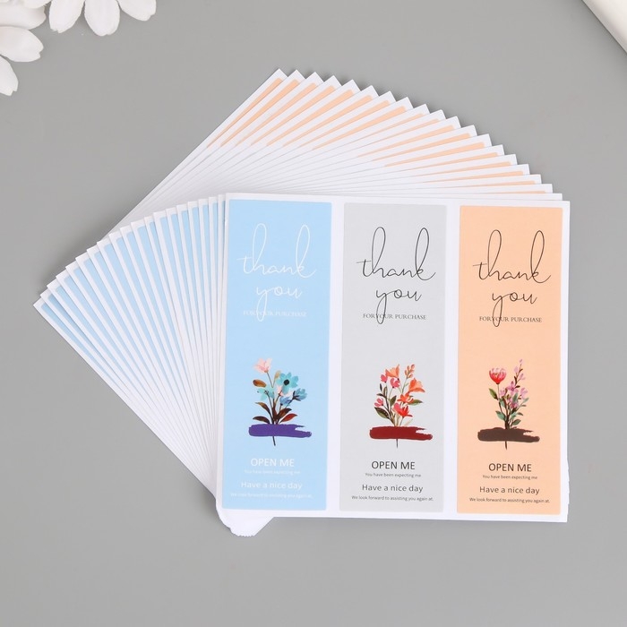 Наклейка бумага благодарность Наклейка бумага благодарность "Нежные букеты" набор 60 шт 10х10 см