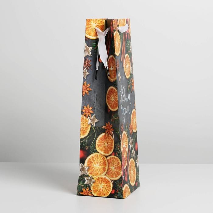 Пакет подарочный новогодний ламинированный под бутылку &laquo;Уюта и тепла в новом году&raquo;, 13 x 36 x 10 см, Новый год