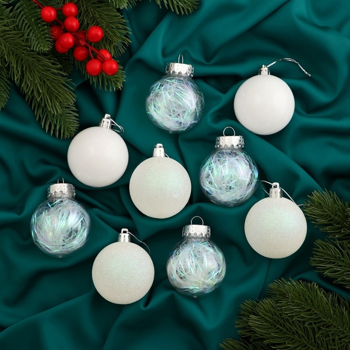 Набор шаров пластик d-6 см, 9 шт Набор шаров пластик d-6 см, 9 шт "Мелодия" диско ассорти, белый