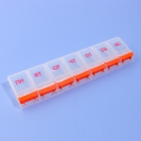 Таблетница &laquo;Неделька&raquo;, русские буквы, 21,5 &times; 5,5 &times; 2,5 см, 7 секций, цвет МИКС