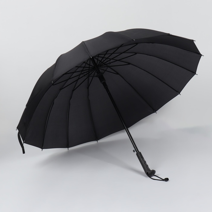 Зонт - трость полуавтоматический &laquo;Однотонный&raquo;, 16 спиц, R = 48/55 см, D = 110 см, цвет чёрный