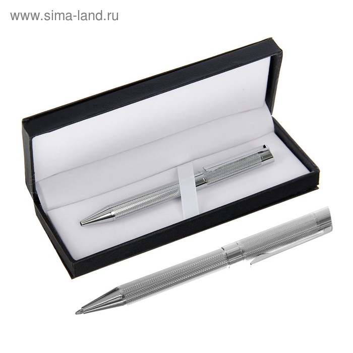 Ручка подарочная, шариковая, в кожзам футляре, поворотная, VIP корпус, серебряный корпус Ручка подарочная, шариковая, в кожзам футляре, поворотная, VIP корпус, серебряный корпус