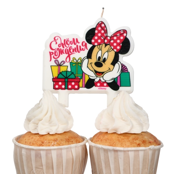 Свеча для торта Свеча для торта "С Днем Рождения!", 8 х 8 см, Минни Маус