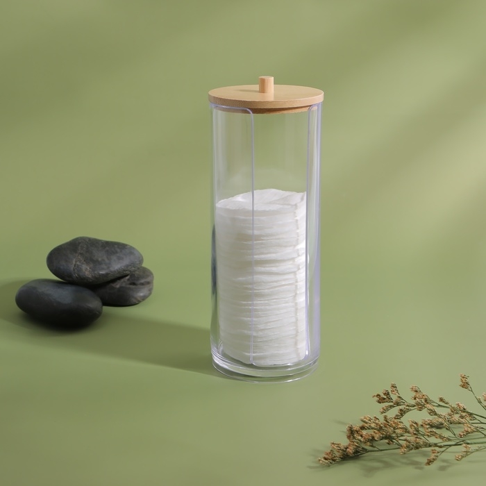 Органайзер для ватных дисков, с крышкой, d = 6,5 &times; 18 см, в картонной коробке, цвет прозрачный/коричневый