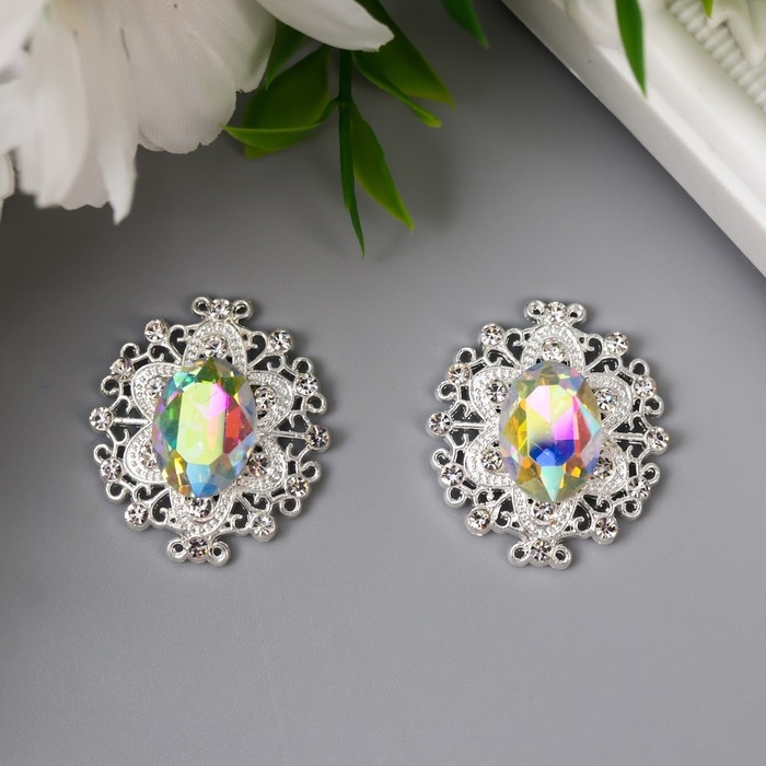 Декор для творчества металл "Медальон узорный" перламутровый кристалл 2,6х2,4 см