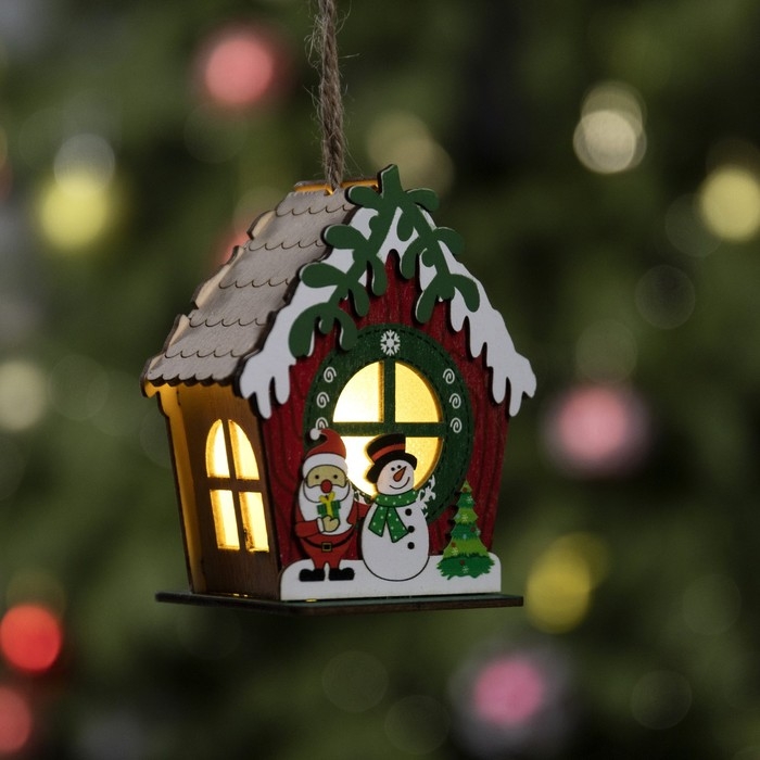 Ёлочная игрушка &laquo;Избушка со снеговиком&raquo;, от батареек, свечение тёплое белое