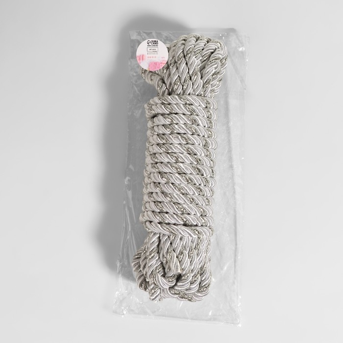 Шнур витой, d = 8 мм, 9 &plusmn; 1 м, цвет серебряный