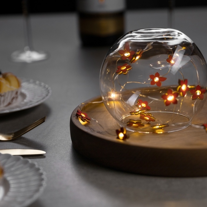 Гирлянда «Нить» 2 м роса с насадками «Цветок», IP20, серебристая нить, 20 LED, батарейки ААх2 (нет в комплекте), свечение тёплое белое Гирлянда «Нить» 2 м роса с насадками «Цветок», IP20, серебристая нить, 20 LED, батарейки ААх2 (нет в комплекте), свечение тёплое белое