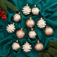 Набор шаров пластик d-6 см, 12 шт "Мелодия" орбита, бело-золотой