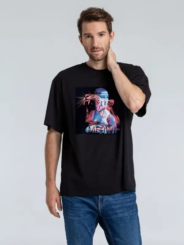 Футболка оверсайз &laquo;Дама с горностаем&raquo;, черная, размер XS/S