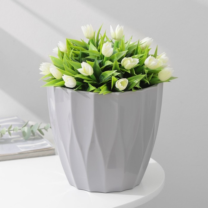 Кашпо для цветов со вставкой &laquo;Флюте&raquo;, 3 л, цвет серый