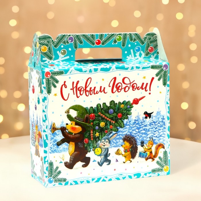 Новый год. Подарочная коробка новогодняя Чемоданчик малый Новый год. Подарочная коробка новогодняя Чемоданчик малый "Лесные гости" 17,3 х 6,5 х 15 см.