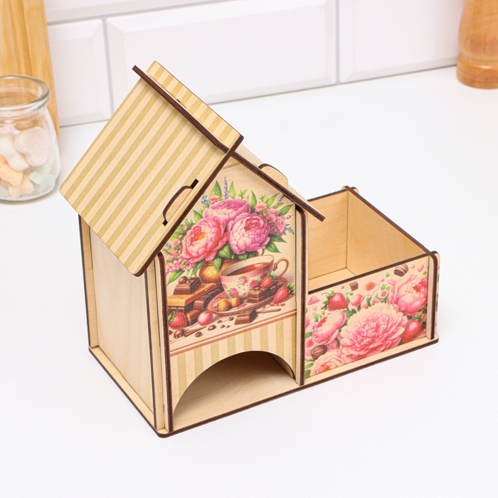 Чайный домик с конфетницей "Пионы", 18 х 10 х 16,5см