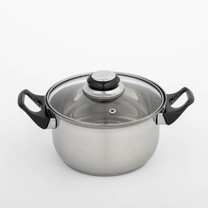 Кастрюля из нержавеющей стали Доляна &laquo;Чёрная ночь&raquo;, 1,5 л, с крышкой