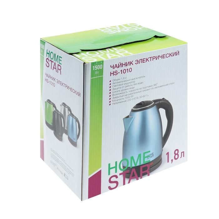 Чайник электрический HOMESTAR HS-1010, металл, 1.8 л, 1500 Вт, синий Чайник электрический HOMESTAR HS-1010, металл, 1.8 л, 1500 Вт, синий