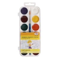 Акварель 12 цветов "Гамма" "Юный художник", медовая, с кистью, пластик Акварель 12 цветов "Гамма" "Юный художник", медовая, с кистью, пластик
