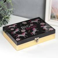 Шкатулка дерево "Розовые единороги на чёрном" кожзам глянец 5,5х24х17 см Шкатулка дерево "Розовые единороги на чёрном" кожзам глянец 5,5х24х17 см