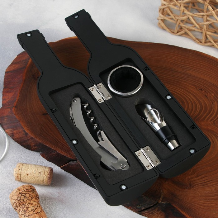 Винный набор: штопор, аэратор и каплеулавливатель для бутылки вина «Для самых важных открытий». Винный набор: штопор, аэратор и каплеулавливатель для бутылки вина «Для самых важных открытий».