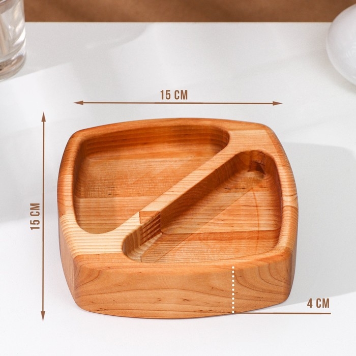 Менажница деревянная глубокая Adelica, 2 секции, береза, 15&times;15&times;4 см