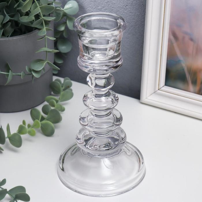 Подсвечник стекло на 1 свечу Подсвечник стекло на 1 свечу "Плавные линии" прозрачный 20х11х11 см