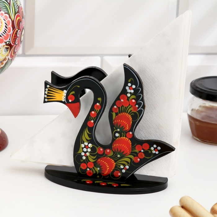 Салфетница &laquo;Лебедь&raquo;, 7 х 12 см, хохлома