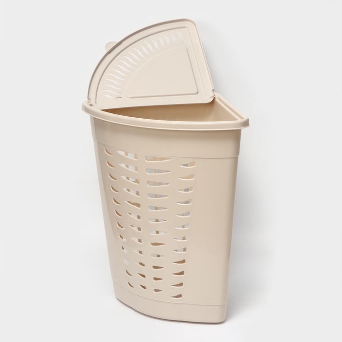Корзина для белья угловая с крышкой, 45 л, 37&times;50&times;56 см, цвет слоновая кость