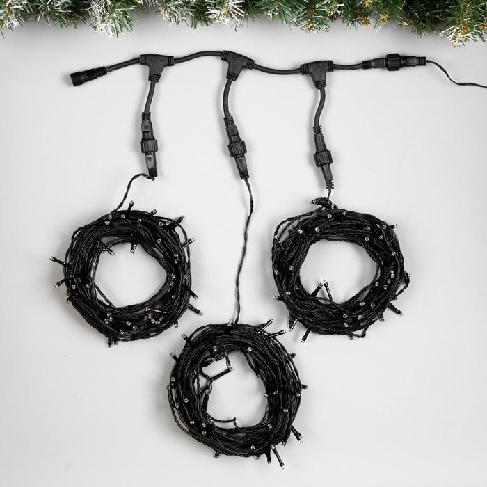 Гирлянда «Клип-лайт» 3 нити по 10 м, IP44, УМС, тёмная нить, 198 LED, свечение белое, 8 режимов, 24 В Гирлянда «Клип-лайт» 3 нити по 10 м, IP44, УМС, тёмная нить, 198 LED, свечение белое, 8 режимов, 24 В