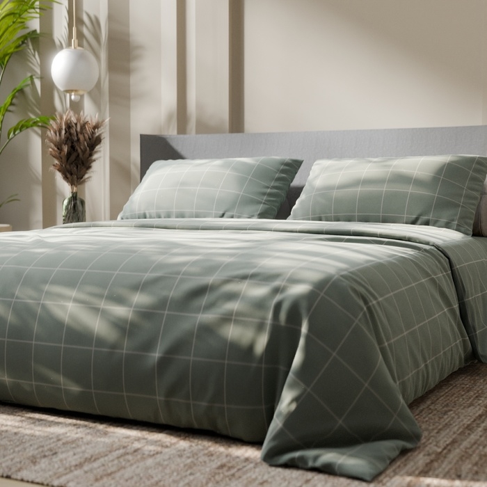 Постельное бельё Этель евро Постельное бельё Этель евро "Клетка" цвет оливковый 200х215, 220х240, 50х70-2 шт, бязь, 125 г/м2